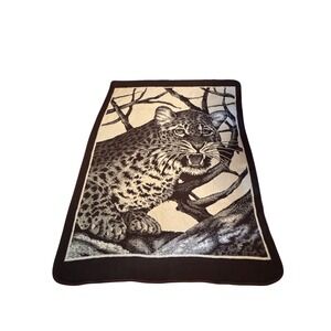 Vintage San Marcos Blanket Brown Leopard Big Cat Full Size 88x64 HAS TAG